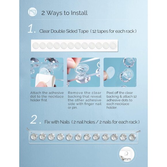 2 Pack Acrylic Necklaces Holder Hanging Jewelry Organizer Wall Mounted Necklace - Picture 5 of 8